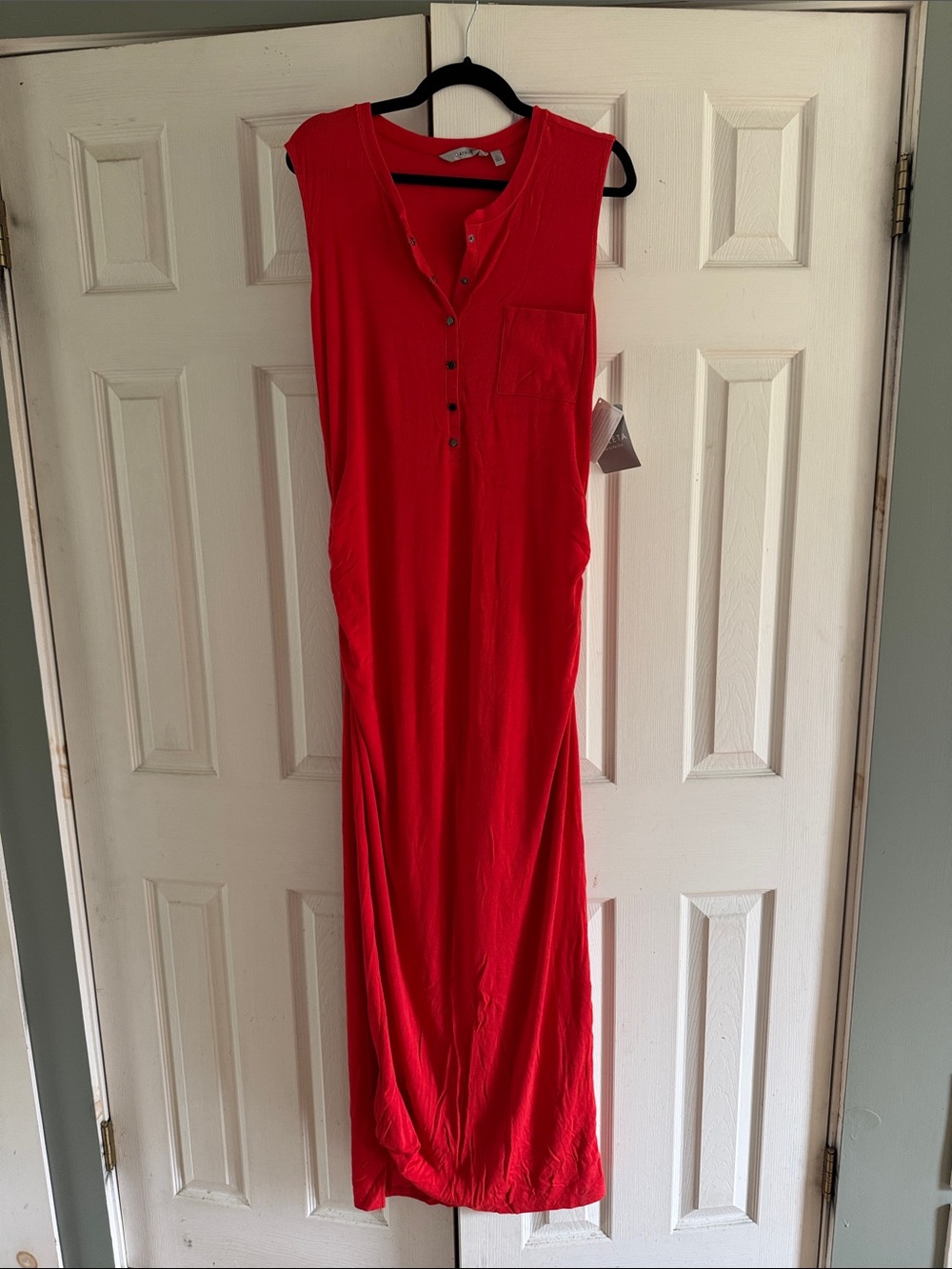 Red Sleeveless Henley Maxi Dress